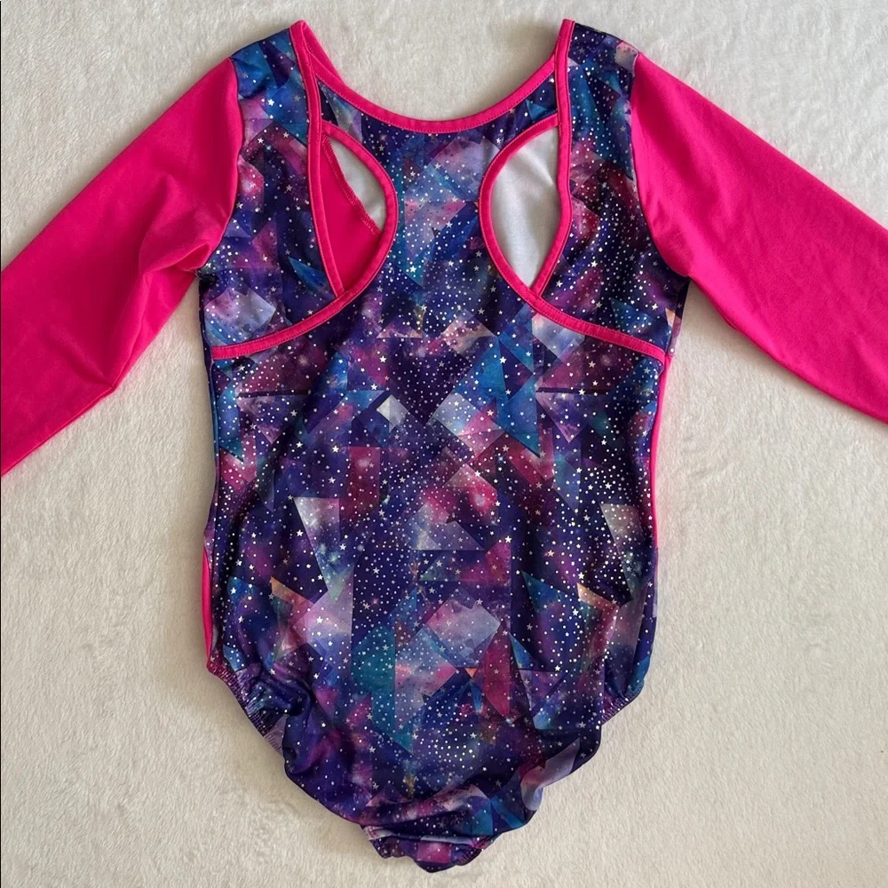 Danskin Now | Geo Galaxy Print Gymnastics Dance Long Sleeve Leotard (L 10/12)